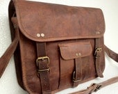 Handmade 13 inch Round pocket leather messenger bag/ cross body/ leather Laptop bag/ MacBook bag/ Retro Satchel/ shoulder bag