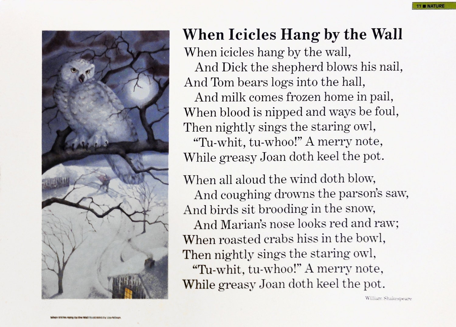 Vintage Classroom Poetry Poster - When Icicles Hang by the Wall - CoachHouseVintage