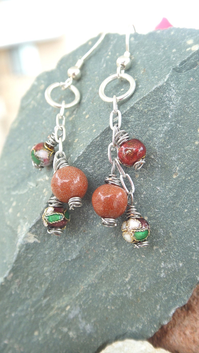 Red Drop Earrings Goldstone Earrings