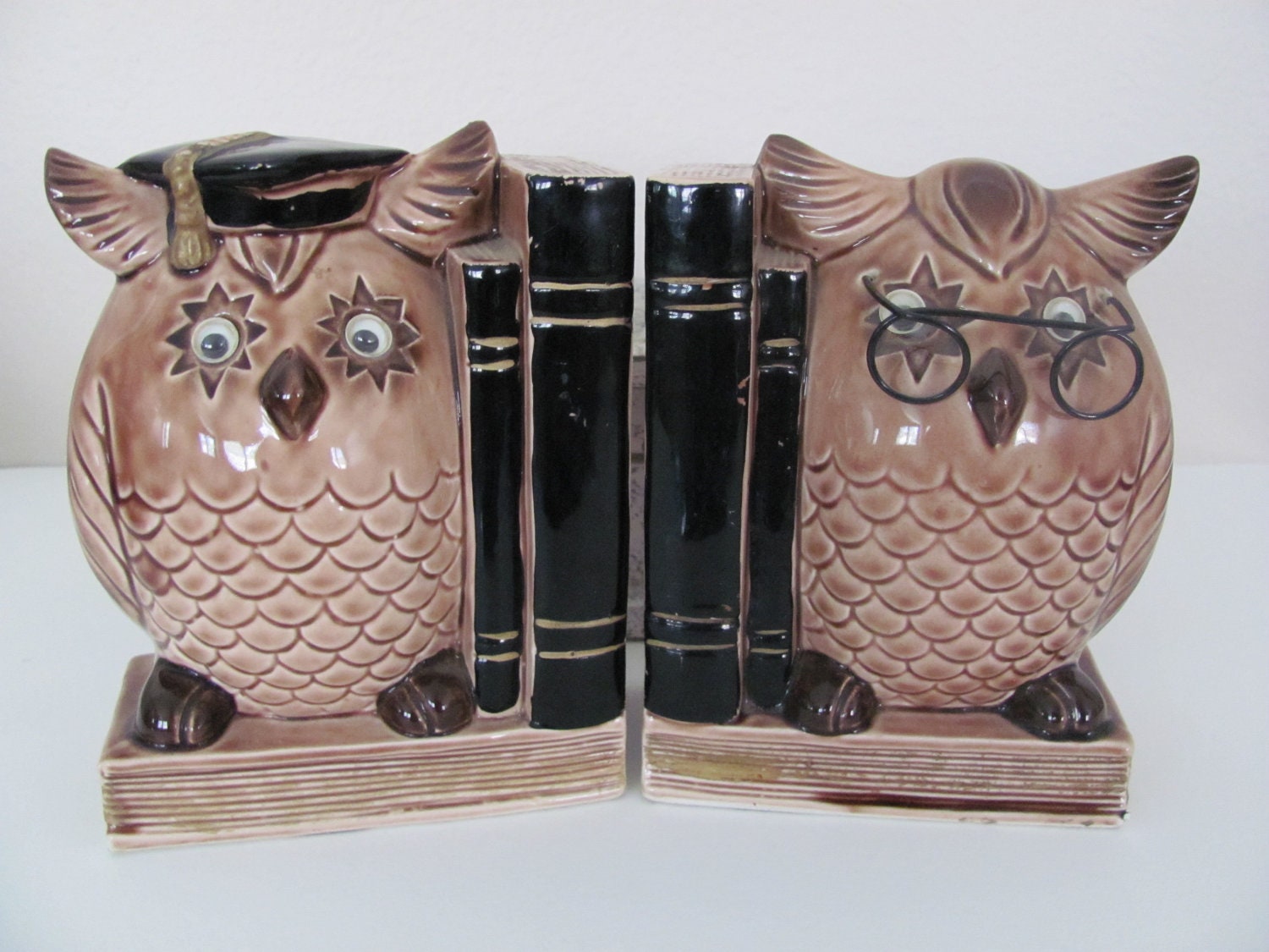 Vintage 1960's Ceramic Wise Old Owl Bookends by ThirstyOwlVintage
