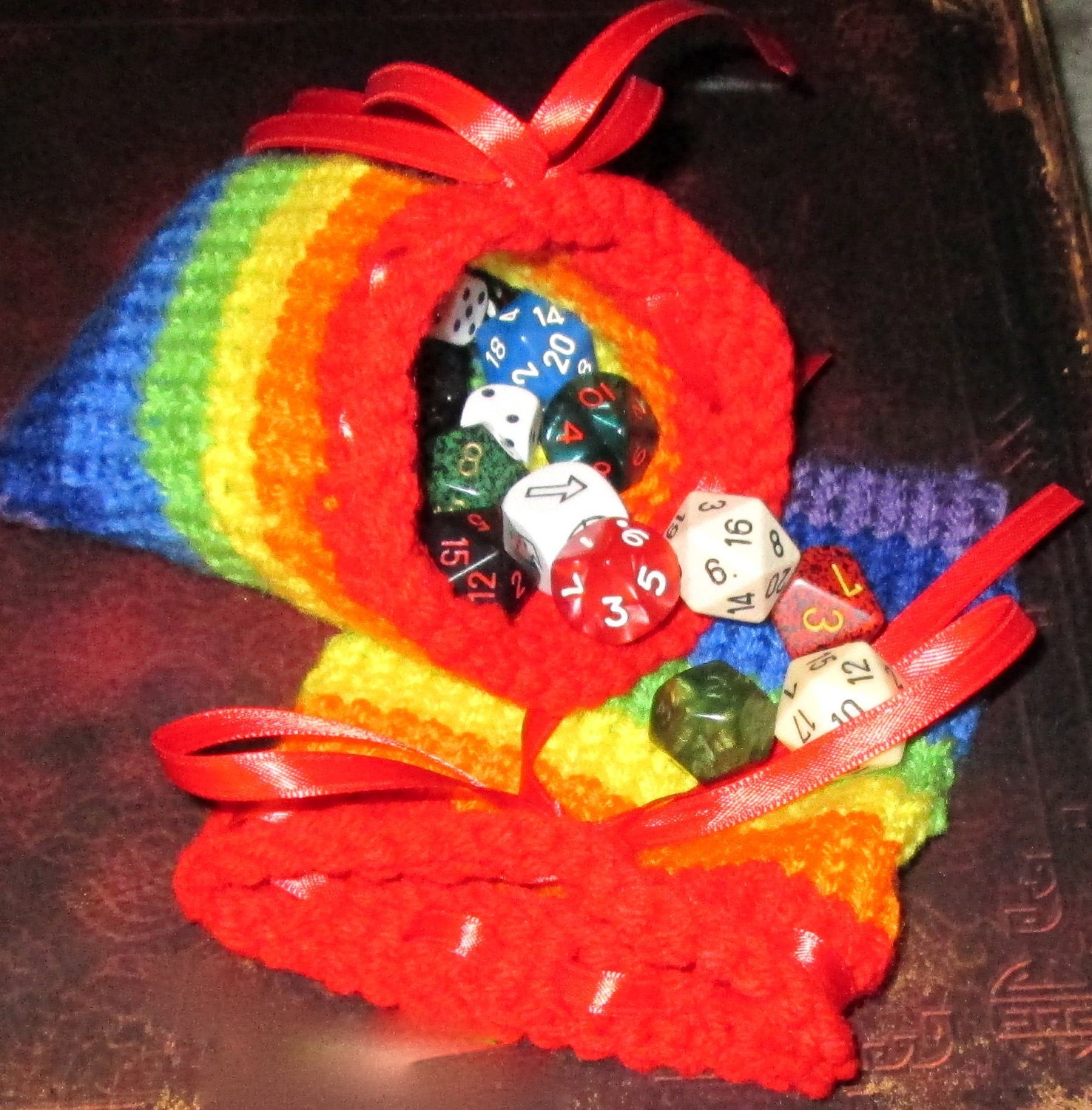 Hand Knit Rainbow Dice Bag by SerinsBlackDesigns on Etsy