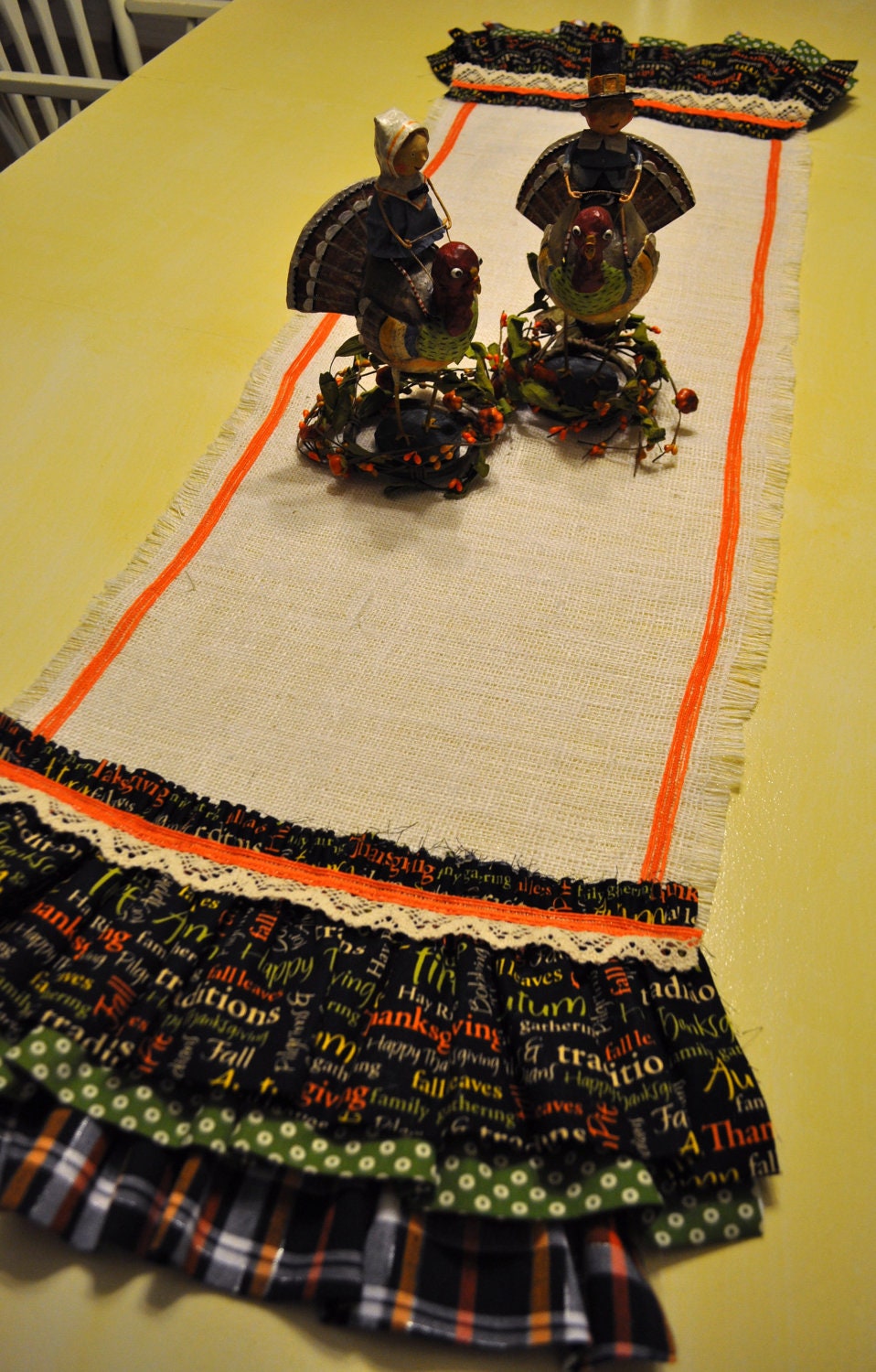 SALE Burlap Table Runner Subway Art Holiday Table Decor Fall Thanksgiving Home Decor Housewares by picadillymarket