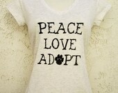 Peace Love Adopt - Ladies Tshirt in Oatmeal - Supports animal rescue