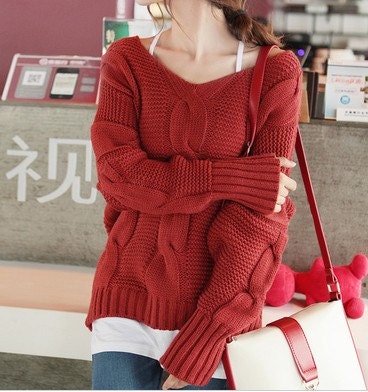 Red / Navy Blue / Grey wool women sweater loose style women sweater Apring Autumn Winter--SE066