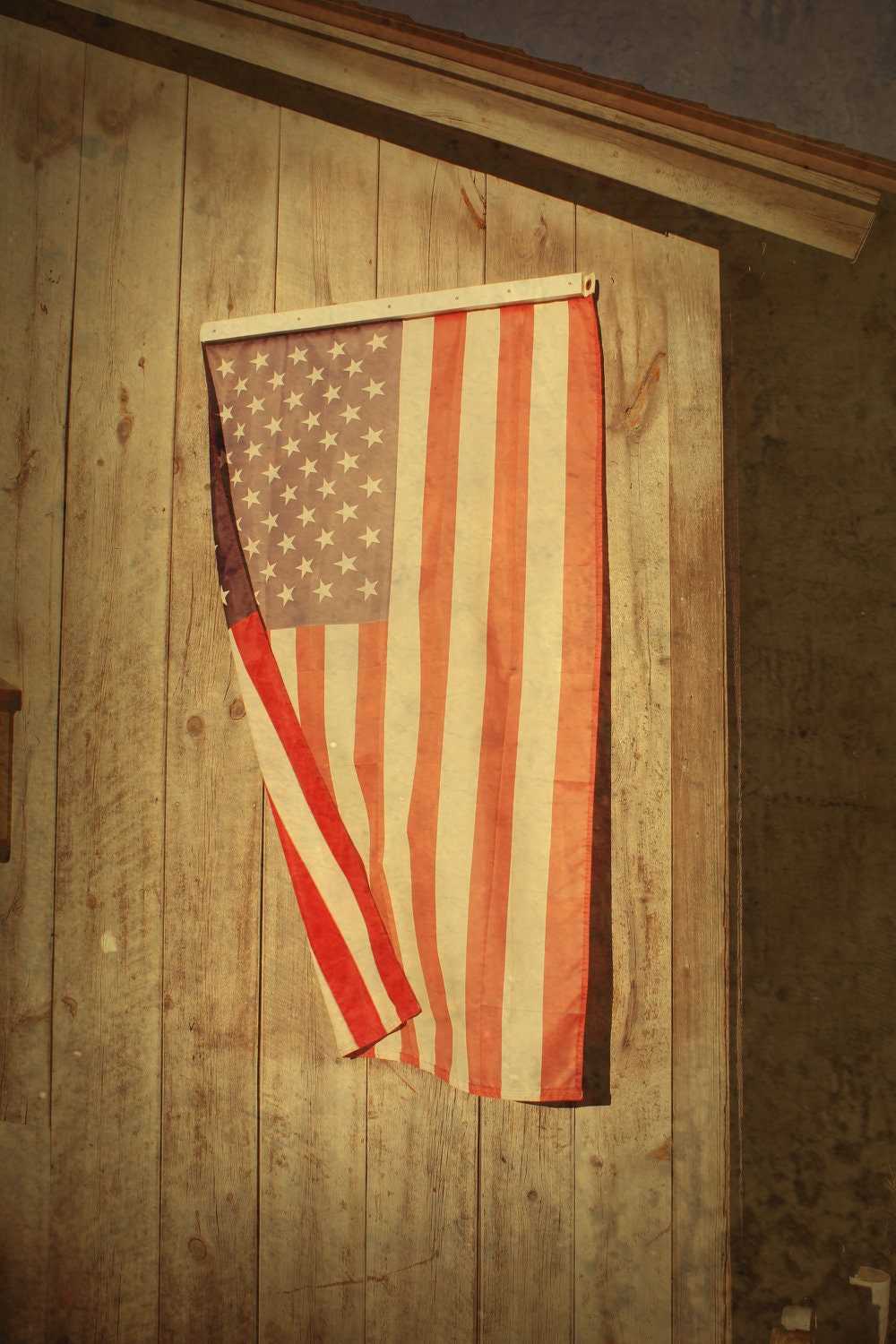 Vintage American Flag on Barn Photograph, Deerfield, Massachusetts, Retro Photo, 8" x 12"