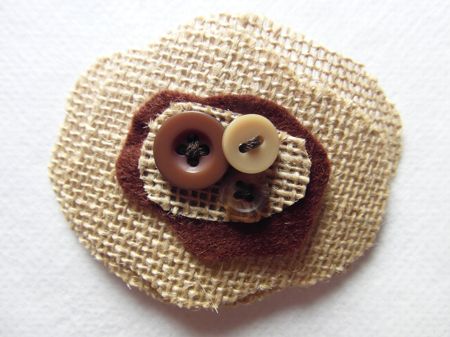 burlap and brown felt brooch