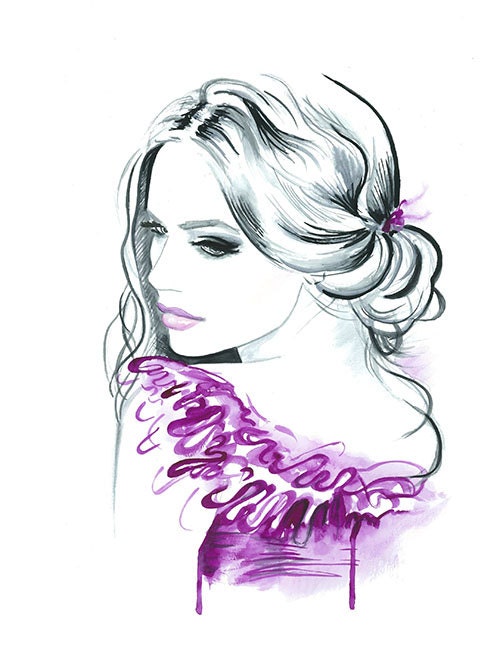 Print from Original Watercolor Fashion Illustration Modern Art Portrait Painting titled Sensual