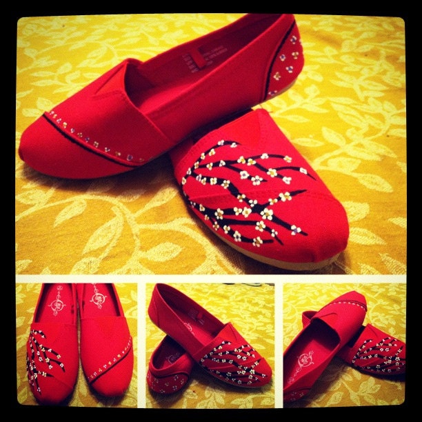 Custom Handpainted TOMS flowers tree petals branch toms