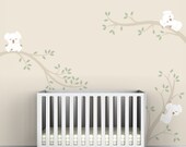Children's Wall Decal Room Decor White Baby Bear Gray and White - Koala Tree Branches by LittleLion Studio