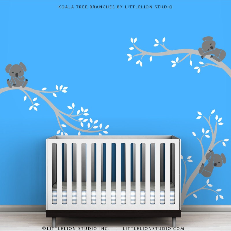 Kids Wall Decal Baby Boy Room Decor Blue Wall Decor Kids Rooms Grey Wall Decals - Koala Tree Branches by LittleLion Studio