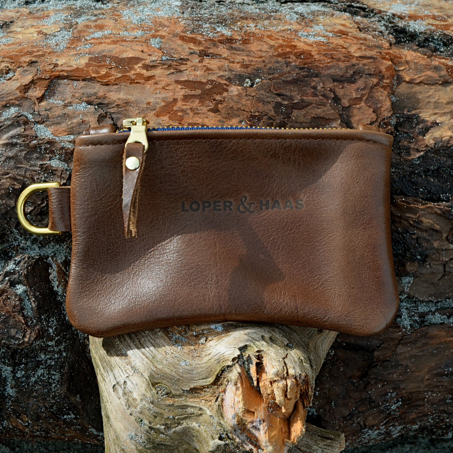 Small Zipper Pouch in Mahogany and Gold