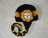 PITTSBURGH STEELERS Team Colors Girls Earflap Hat -  All Sizes Available Size 6-12 months