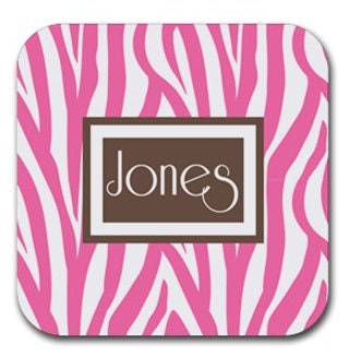 Personalized Coasters - set of 4 rubber back coasters zebra pink