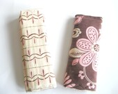 Reversible LUGGAGE Tag, HANDLE COVERS, Set of 2 - Cute Brown Pink Flowers