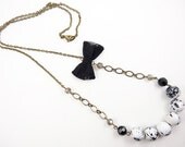 Black Bow Tie Beaded Necklace Long Pendant Unique Original Custom Handmade Jewelry Modern shabby Chic Wedding