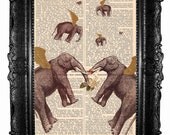 Elephants - ORIGINAL ARTWORK elephant print HAND Painted Mixed Media  Art Print
