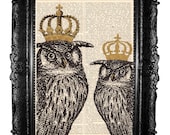 Kings Owls- ORIGINAL ARTWORK owl print Mixed Media Hand Painted and Art Print  page book