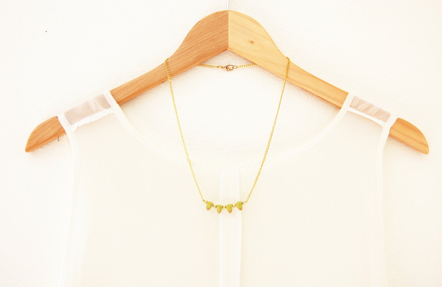 Bright Chartreuse  handmade gold dipped spikes- modern spike and beads  necklace - simple layering jewelry