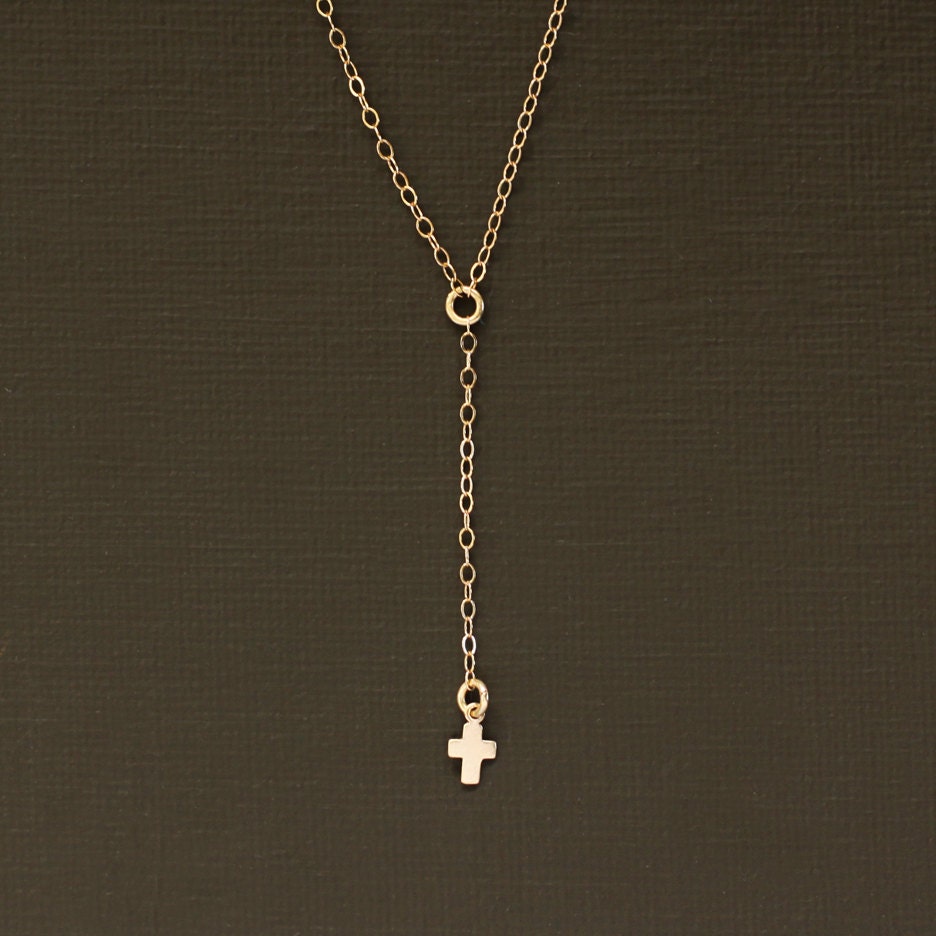 Delicate Rosary Necklace with Tiny Cross Charm