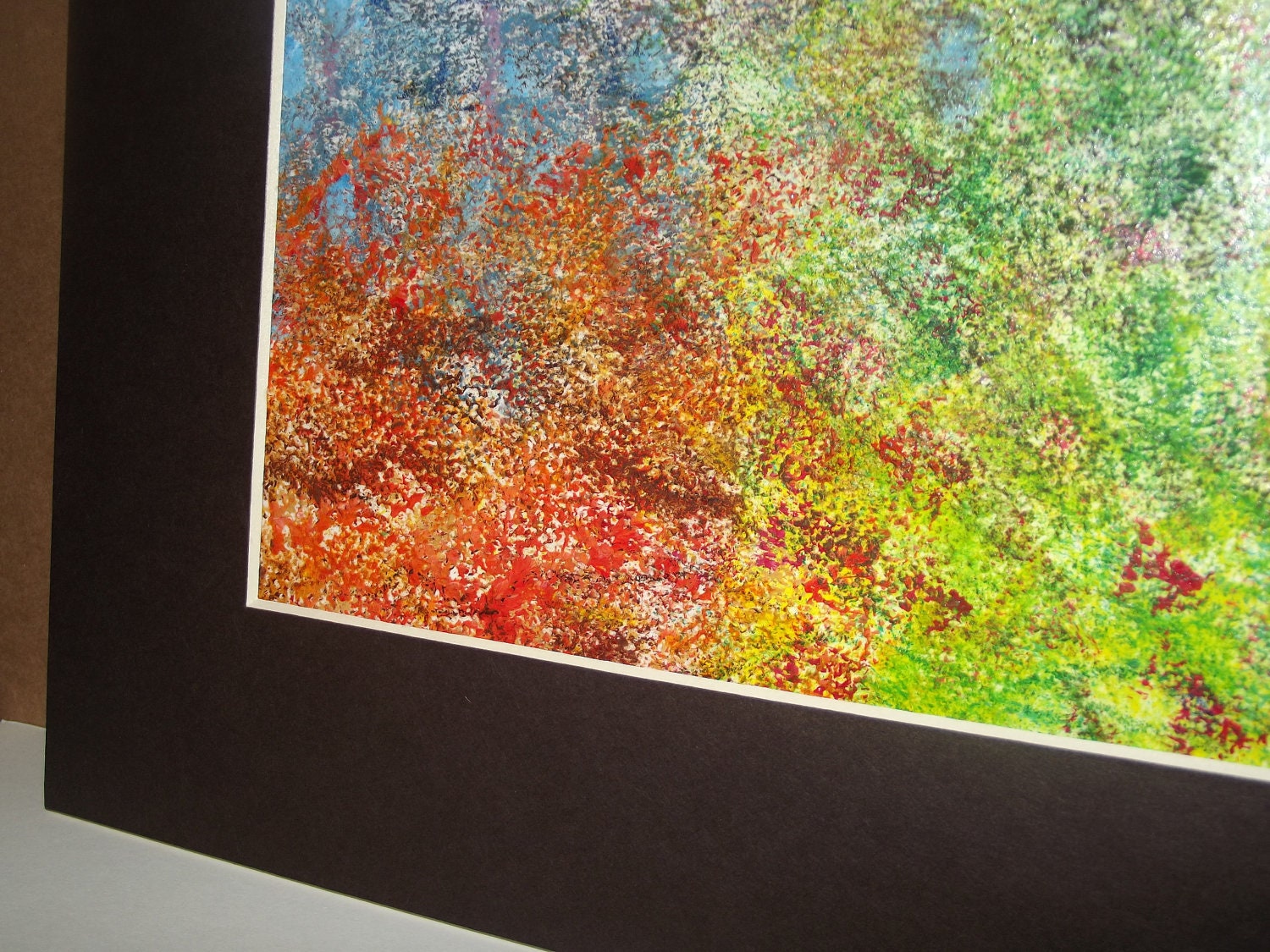 FOUR SEASONS. 5"x7" Original Acrylic Painting. Matted to 8"x10" chocolate brown mat. Abstract,modern, Holiday