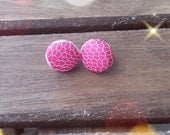 Pink Lace Fabric Covered Button Earrings