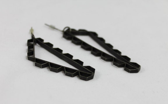 B103 Medium Oxidized Sterling Silver Asymmetrical Earrings