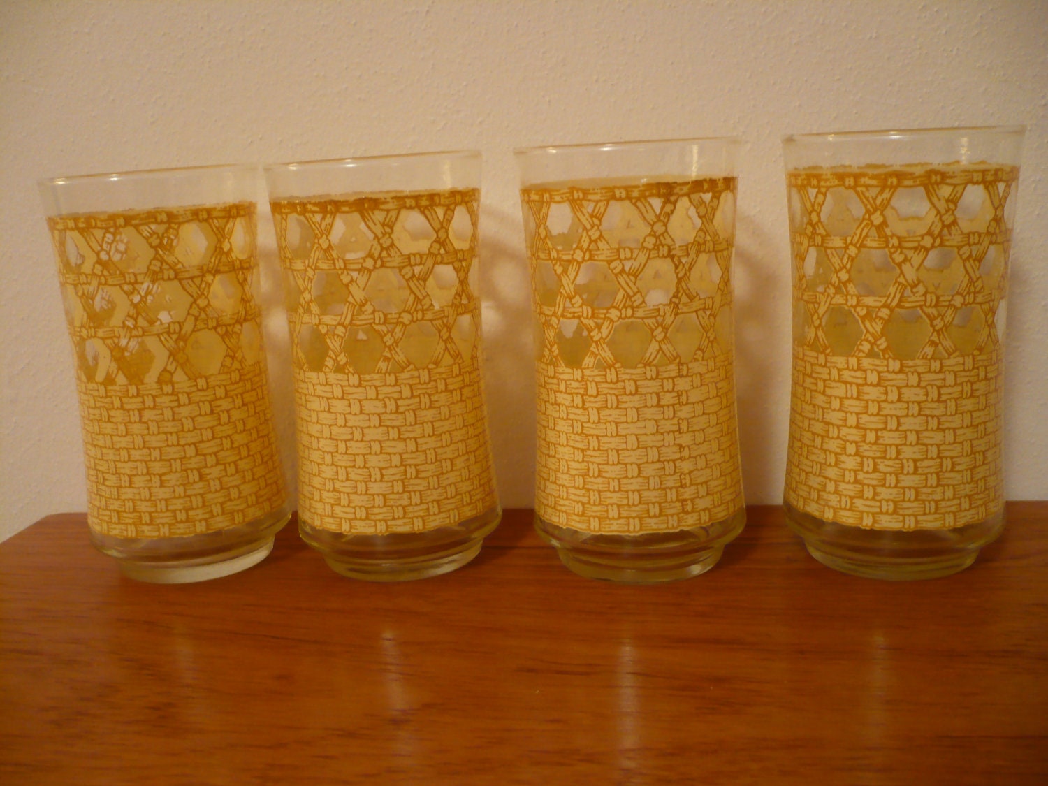 Retro Mod Rattan Bamboo Drinking Glasses (Set of 4)