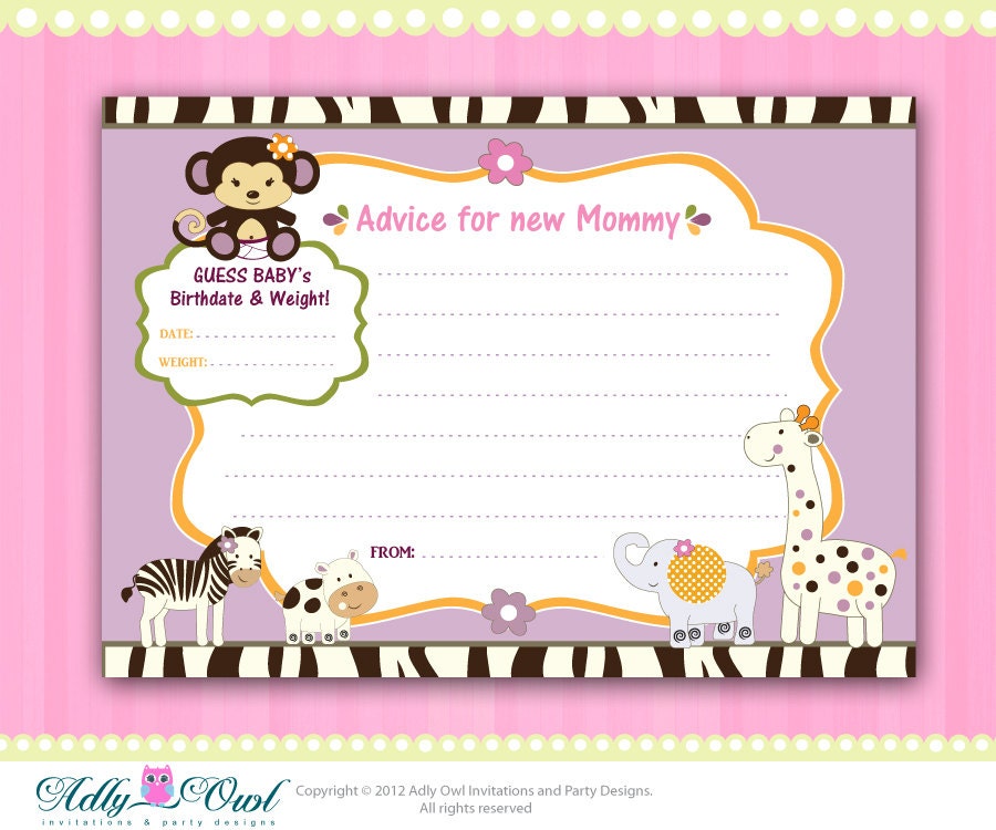 CoCaLo Jacana Jungle Girl Baby Card, Guess weight and date, advice card for new Mommy Printable DIY - ONLY digital file - you print