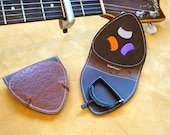 leather guitar pick case, guitar accessories wallet, guitar pick holder, guitar capo holder, plectrum holder, guitar gifts, tan cover