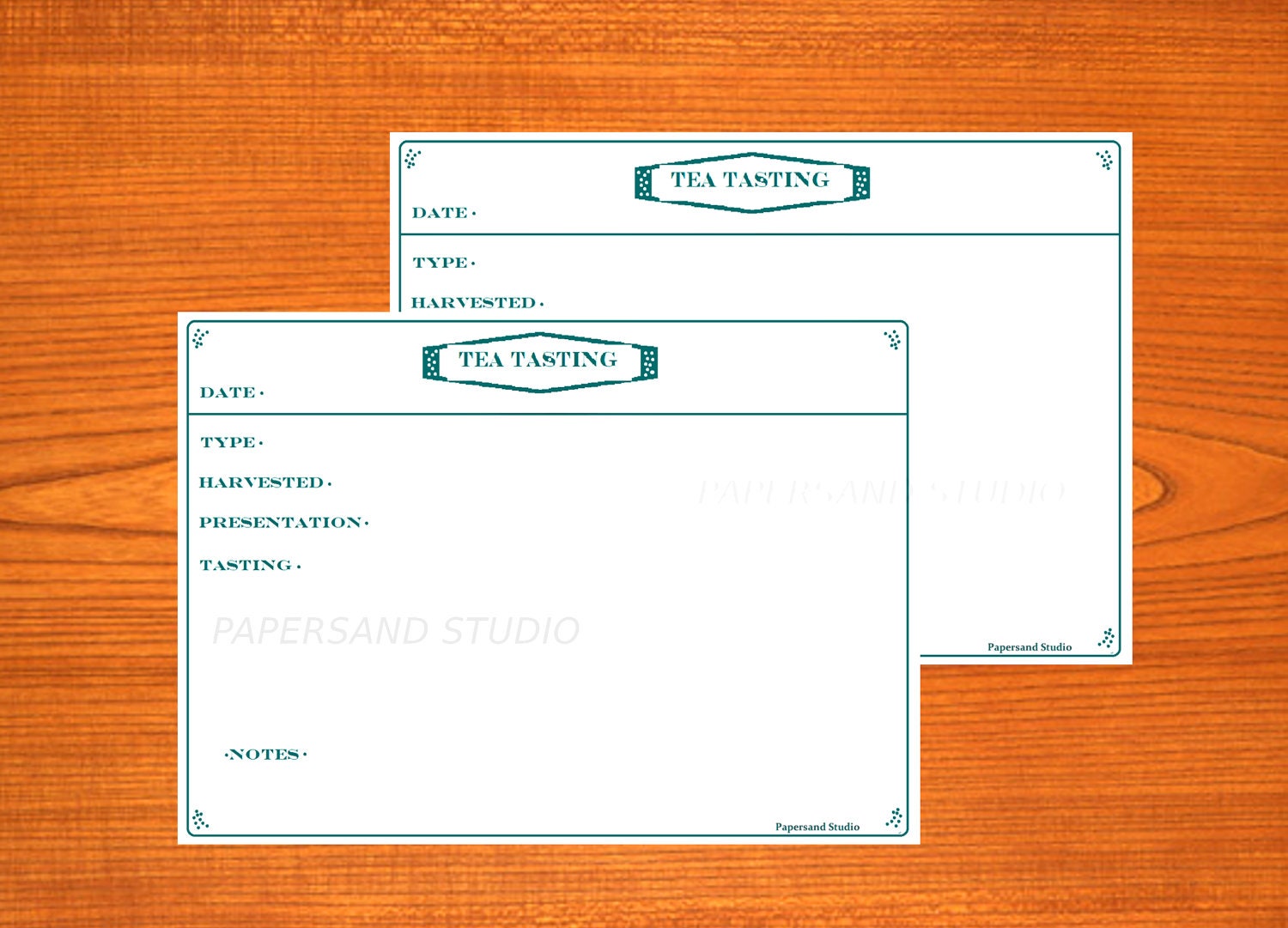Printable cards, tea tasting, digital recipe cards, size 4x6, A4 printable sheet, green and white, kitchen tea, cooking aid, shabby chic
