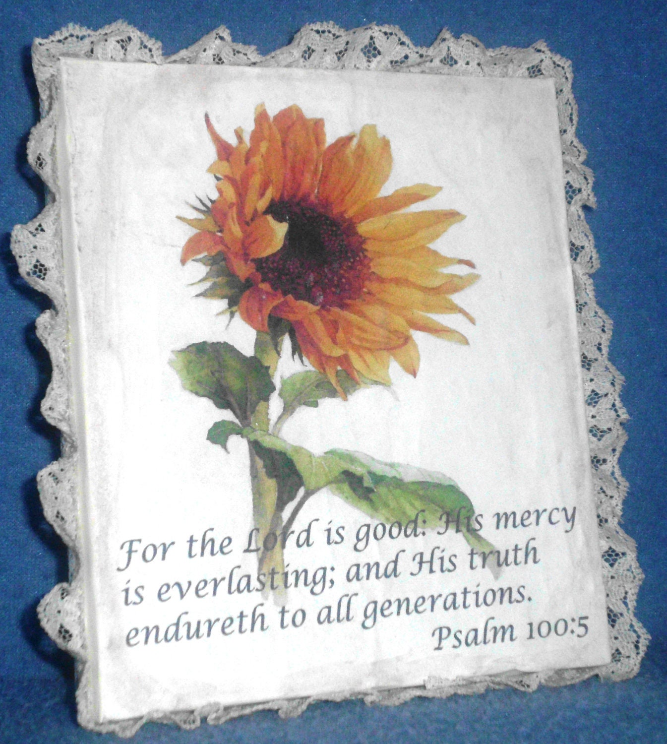 Sunflower-Psalm 100:5-Recycled Wood-Wall Hanging-Wall Decor for home decor-vintage look-shabby chic, antiqued houseware