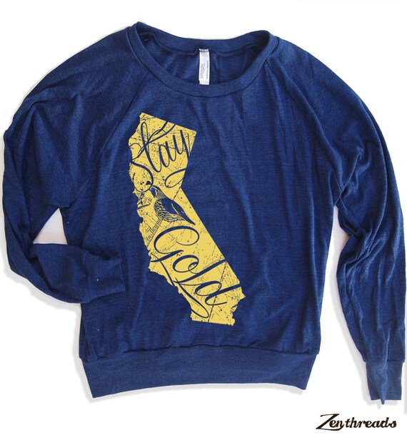 Overstock - California STATE Stay Gold - Tri-Blend INDIGO - american apparel pullover - Womens MEDIUM