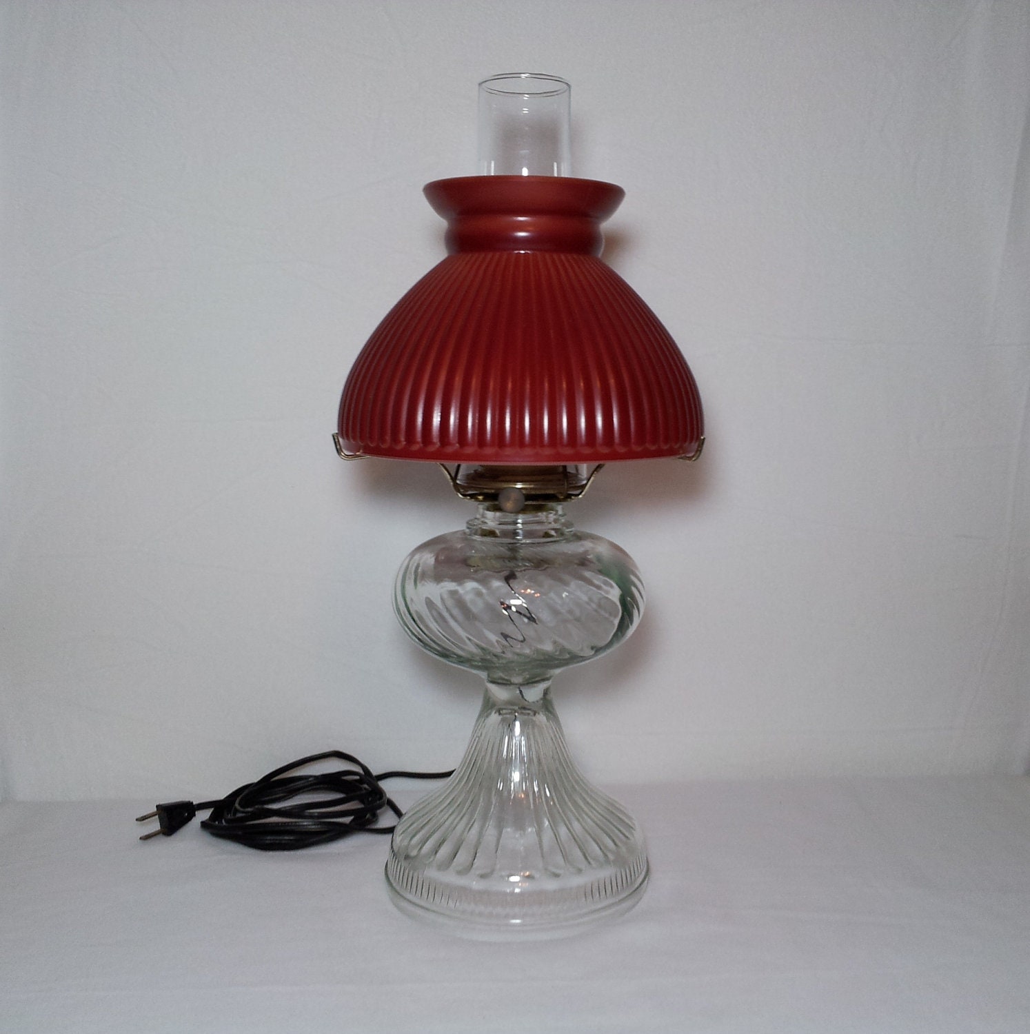 Electrified Oil Lamp with Mauve Glass Shade
