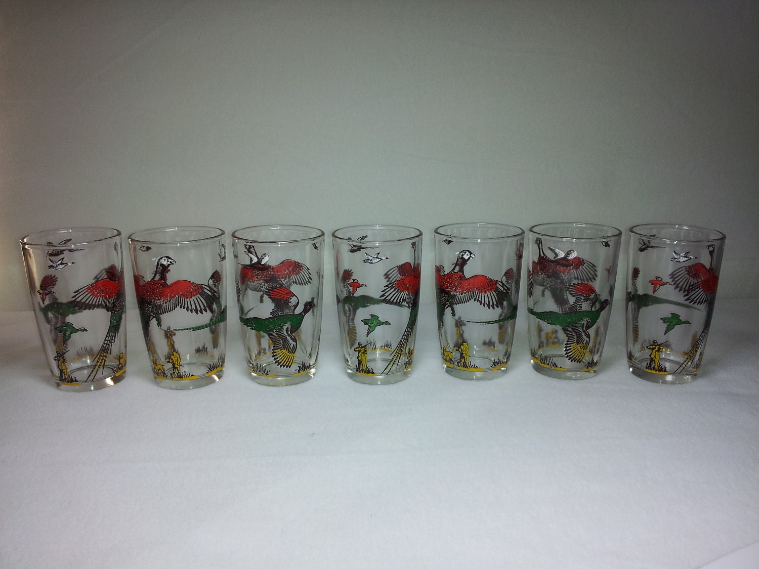 Set of 7 Pheasant Hunting Theme Juice Glasses