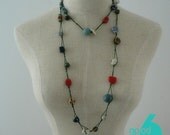 Unique Handmade ceramic long strand necklace hand painted colorful beaded pottery jewelry statement necklace ready to ship