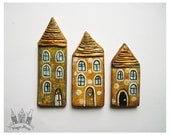 The Little Yellow Orange Green " Houses Ceramic Fridge Magnets Set of 3, Home Decor - MagicHouses