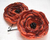 Rust Flower Hair Pins, Pumpkin Spice, Burnt Orange Fabric Flowers Bobby PIns, Fall Wedding, Autumn