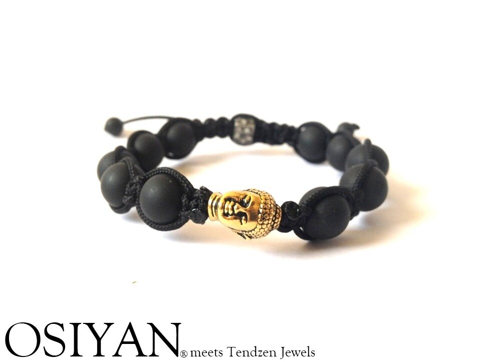 Shamballa bracelet Gold color Buddha Head with Black Onyx beads