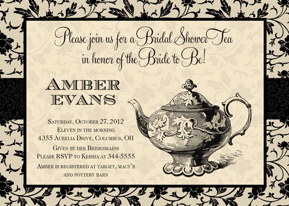 Black & Cream Lace Tea Bridal Shower Invitation Il_570xn
