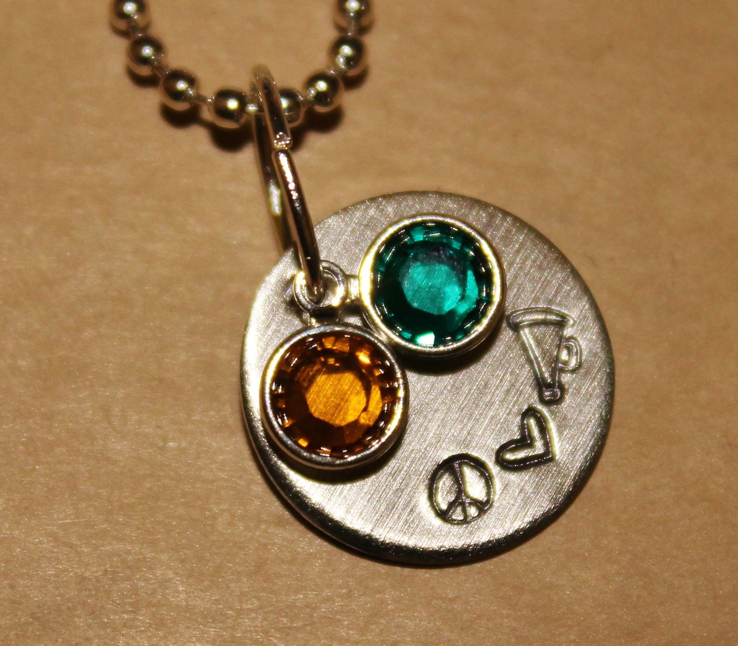 Teen / School / Daughter / Son / Cheerleader Gift - Peace Love Cheer Hand Stamped School Pride Sports Necklace by Love of the Game