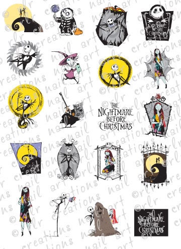 20 Assorted NIGHTMARE before CHRISTMAS Water Slide Nail Art Decals Perfect for Halloween Inspired Fingernails
