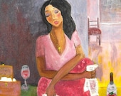 Woman Reading Old Love Letters - Modern Art Print