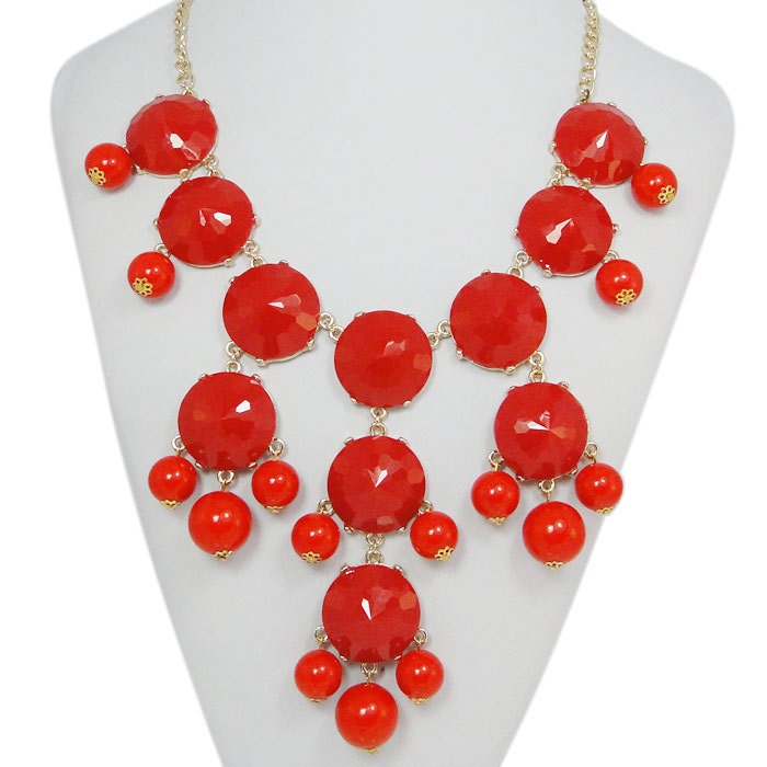 HOT SALE Red Bubble Necklace,Statement Neckalce,Handmade Bib Necklace-115198295