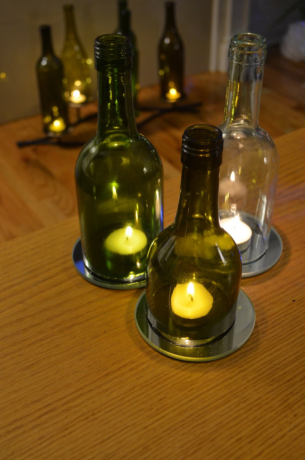 Set of three recycled wine bottle candle toppers by NuancesOfAmor
