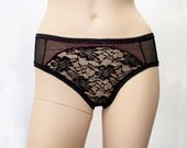 DAHLIA Black Lacy Briefs. Sheer Sexy Lingerie. Romantic Lace Panties