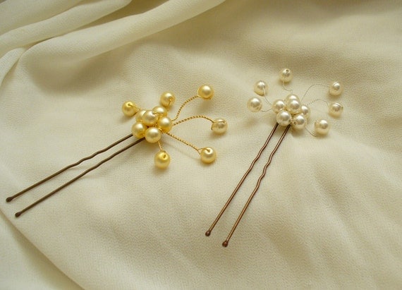 CUSTOM Pearl Spray Hair Pins set of 6 - Bridal, Bridesmaid Hair Accessories/Decoration, Wedding, Traditional, Delicate, Gothic, Colour