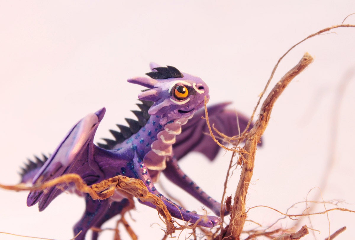 Dragon baby handmade figurine purple - fantasy magic gift - DemiurgusDreams