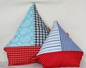 Baby sailboat toys, set of 2, red and blue, nursery decor, nautical