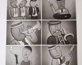 Celebrate Father's Day (Dad, Grandpa) w Fun Jazz, Retro Inspired Limited Edition Fine Art Prints