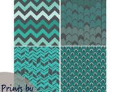 Modern Wall Art / Geo Geometric Chevron Stripes Herringbone Scalloped Urban Ombre / Home Décor / Set of 4 prints / 8 x 10 in